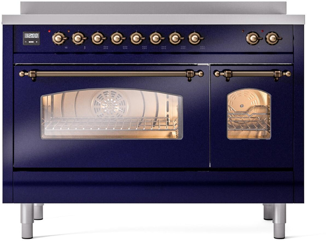 ILVE Nostalgie II 48-Inch Freestanding Electric Induction Range in Midnight Blue with Bronze Trim (UPI486NMPMBB)