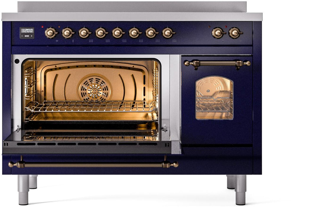 ILVE Nostalgie II 48-Inch Freestanding Electric Induction Range in Midnight Blue with Bronze Trim (UPI486NMPMBB)