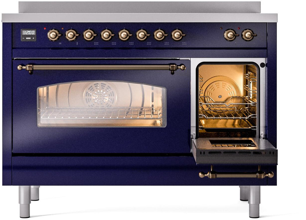 ILVE Nostalgie II 48-Inch Freestanding Electric Induction Range in Midnight Blue with Bronze Trim (UPI486NMPMBB)