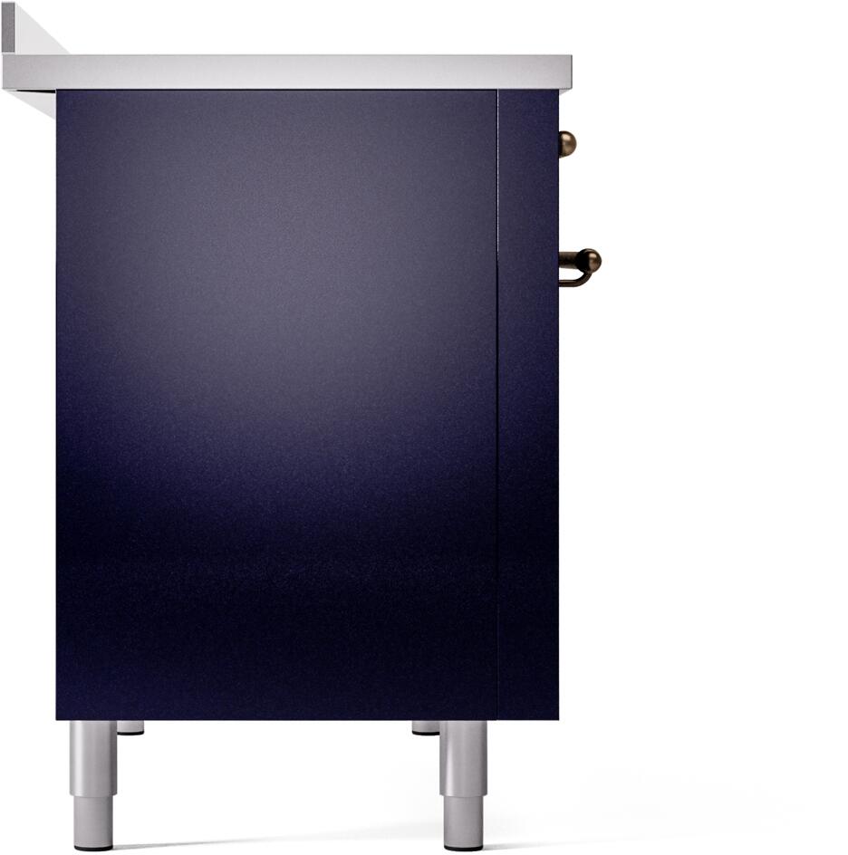 ILVE Nostalgie II 48-Inch Freestanding Electric Induction Range in Midnight Blue with Bronze Trim (UPI486NMPMBB)