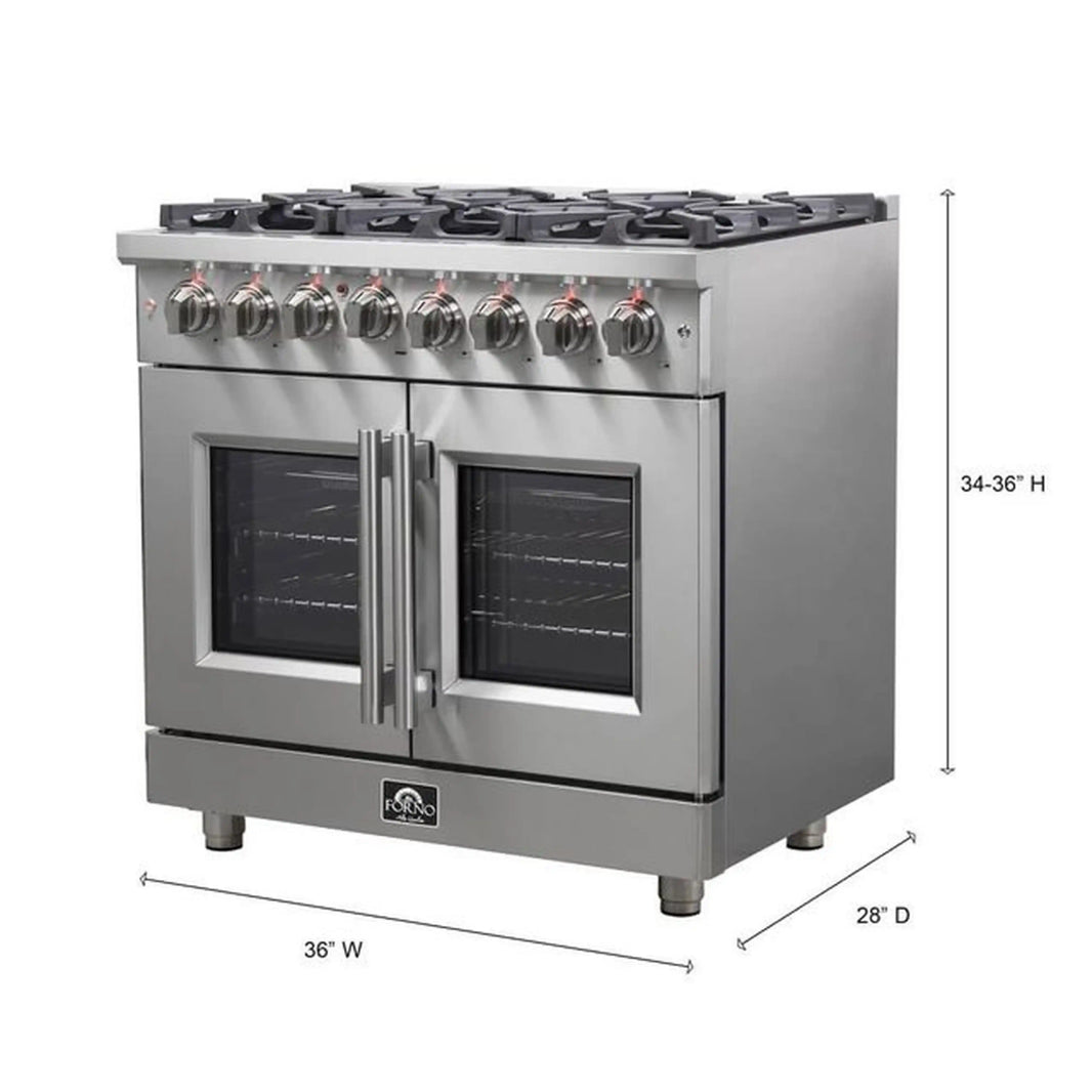 Forno Massimo 36-Inch Freestanding French Door Dual Fuel Range in Stainless Steel (FFSGS6325-36)