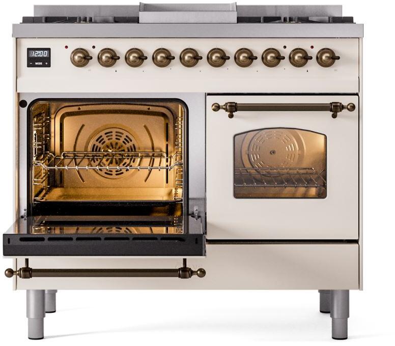 ILVE Nostalgie II 40-Inch Dual Fuel Freestanding Range in Antique White with Bronze Trim (UPD40FNMPAWB)