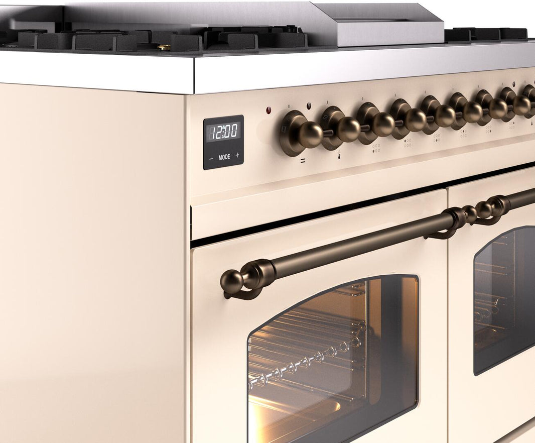 ILVE Nostalgie II 40-Inch Dual Fuel Freestanding Range in Antique White with Bronze Trim (UPD40FNMPAWB)