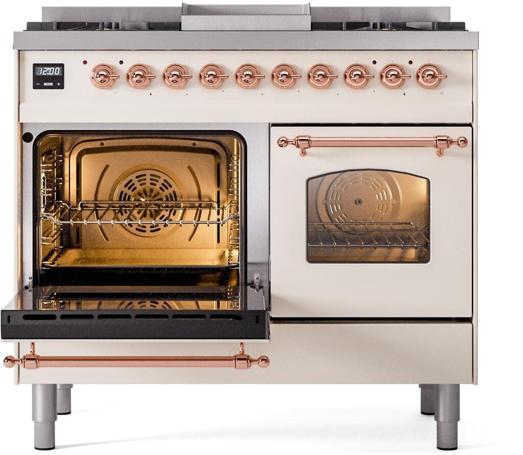 ILVE Nostalgie II 40-Inch Dual Fuel Freestanding Range in Antique White with Copper Trim (UPD40FNMPAWP)