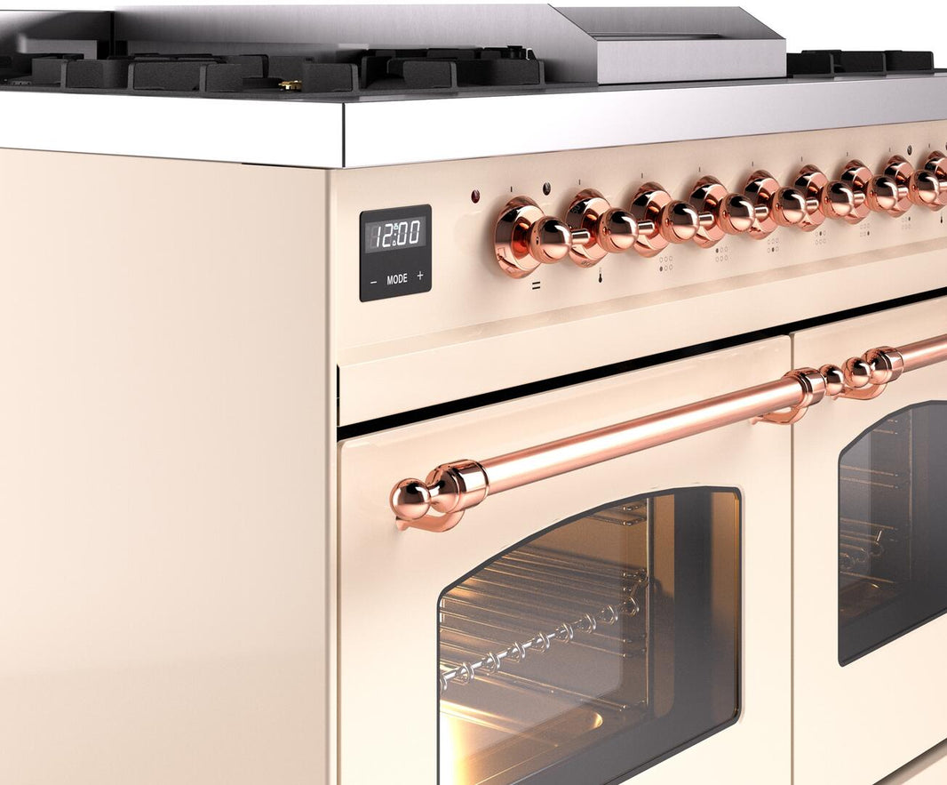 ILVE Nostalgie II 40-Inch Dual Fuel Freestanding Range in Antique White with Copper Trim (UPD40FNMPAWP)