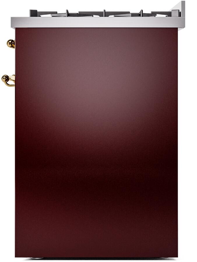 ILVE Nostalgie II 30-Inch Dual Fuel Freestanding Range in Burgundy with Brass Trim (UP30NMPBUG)