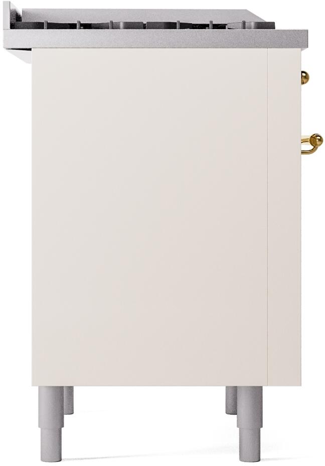 ILVE Nostalgie II 36-Inch Dual Fuel Freestanding Range in Antique White with Brass Trim (UP36FNMPAWG)