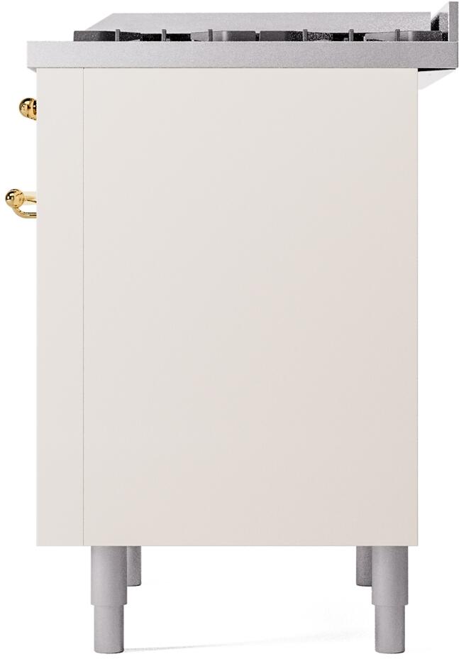 ILVE Nostalgie II 36-Inch Dual Fuel Freestanding Range in Antique White with Brass Trim (UP36FNMPAWG)