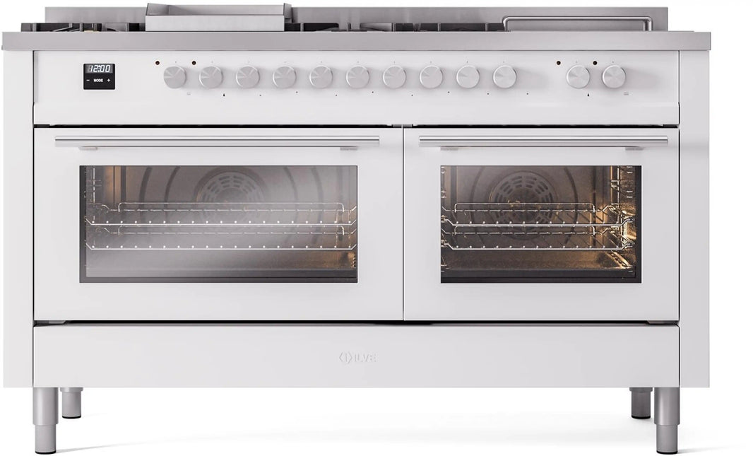 ILVE 60-Inch Professional Plus II Freestanding Dual Fuel Range with 7 Gas Burner in White (UP60FSWMPWH)