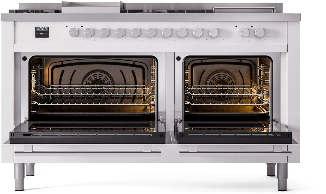 ILVE 60-Inch Professional Plus II Freestanding Dual Fuel Range with 7 Gas Burner in White (UP60FSWMPWH)