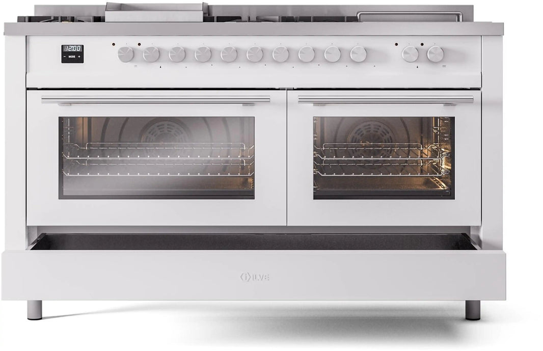 ILVE 60-Inch Professional Plus II Freestanding Dual Fuel Range with 7 Gas Burner in White (UP60FSWMPWH)