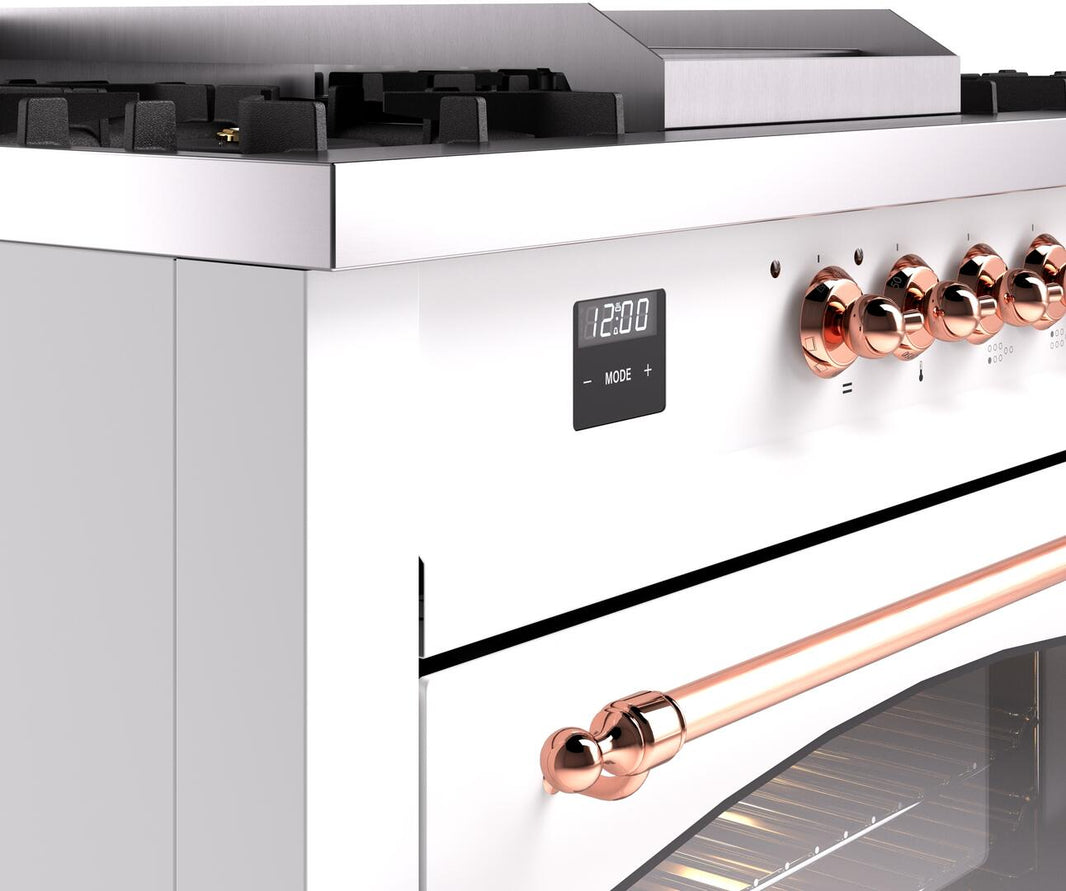 ILVE Nostalgie II 60-Inch Dual Fuel Freestanding Range in White with Copper Trim (UP60FSNMPWHP)