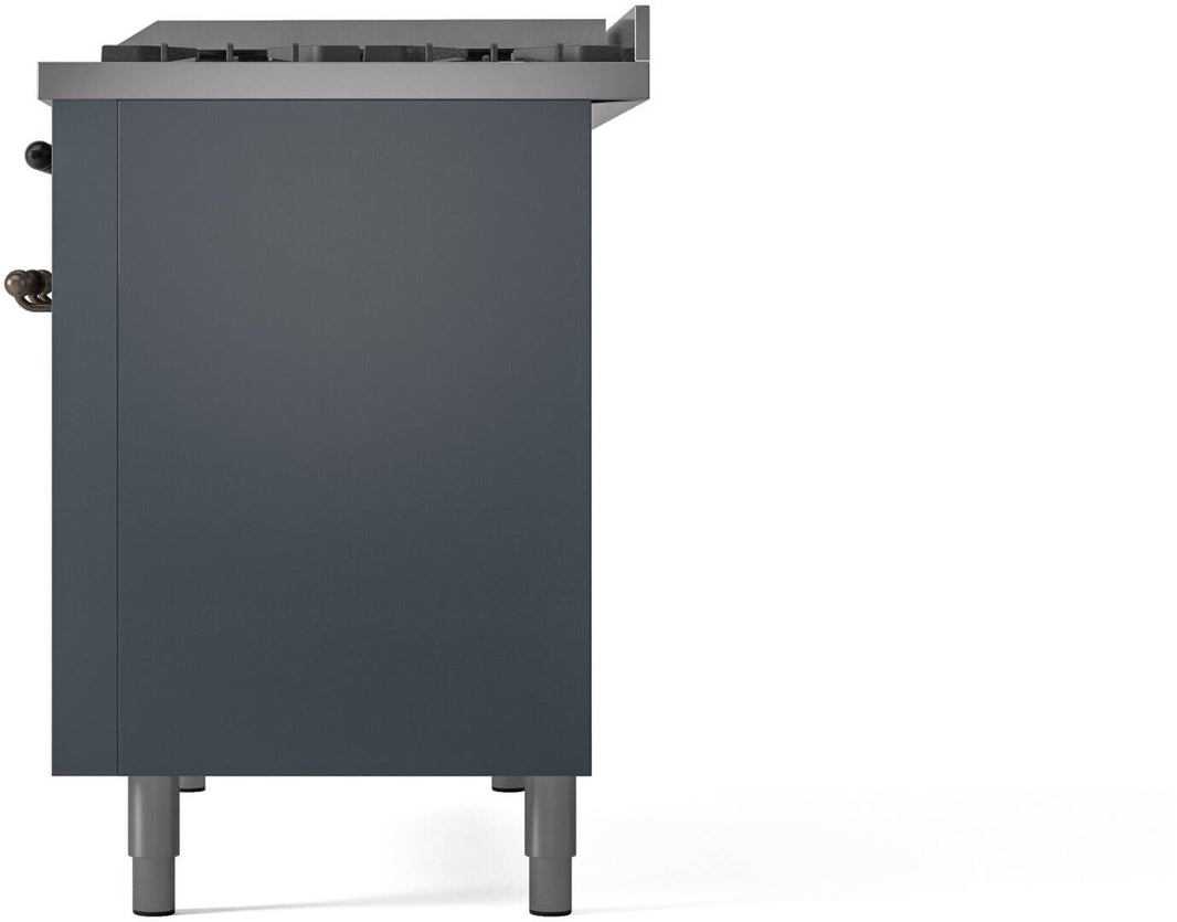 ILVE Nostalgie II 48-Inch Dual Fuel Freestanding Range in Blue Grey with Bronze Trim (UP48FNMPBGB)