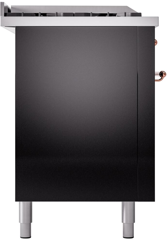 ILVE Nostalgie II 60-Inch Dual Fuel Freestanding Range in Glossy Black with Copper Trim (UP60FSNMPBKP)