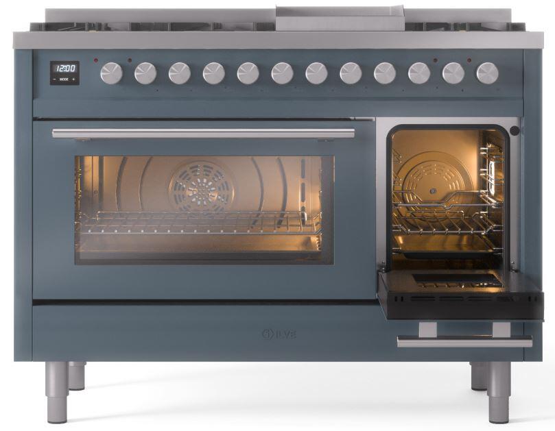 ILVE 48-Inch Professional Plus II Freestanding Dual Fuel Range with 8 Sealed Burner in Blue Grey (UP48FWMPBG)