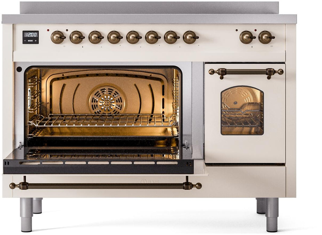 ILVE Nostalgie II 48-Inch Freestanding Electric Induction Range in Antique White with Bronze Trim (UPI486NMPAWB)