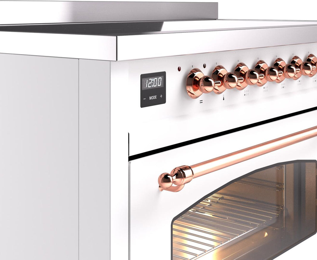 ILVE Nostalgie II 48-Inch Freestanding Electric Induction Range in White with Copper Trim (UPI486NMPWHP)