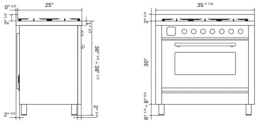 ILVE Professional Plus II 36-Inch Freestanding Dual Fuel Range with 6 Sealed Burner in Custom RAL (UP36FWMPRA)