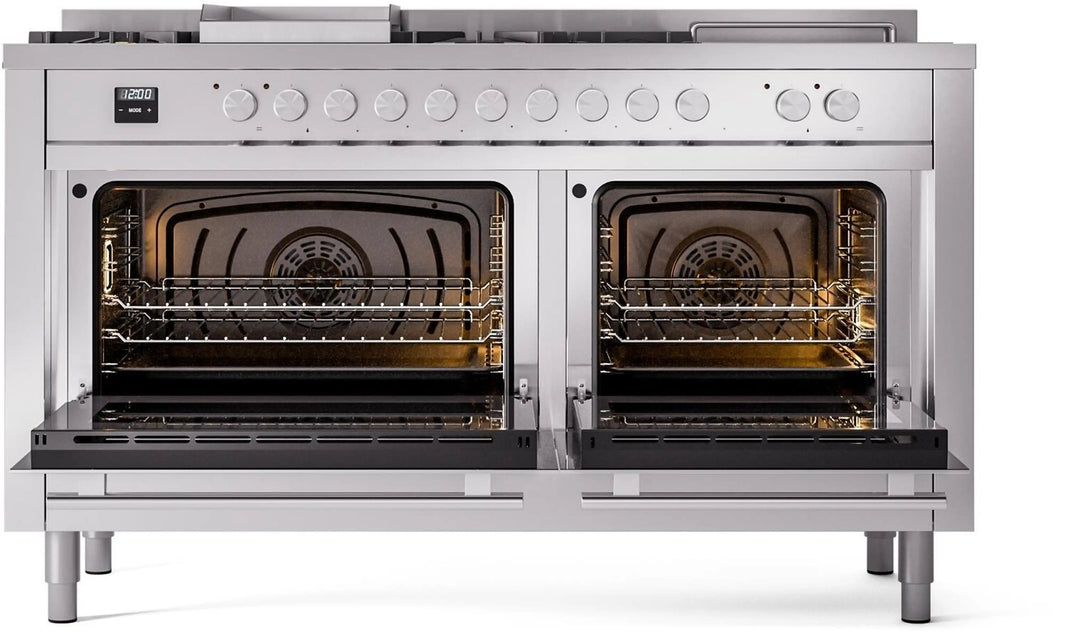 ILVE 60-Inch Professional Plus II Freestanding Dual Fuel Range with 7 Gas Burner in Stainless Steel (UP60FSWMPSS)