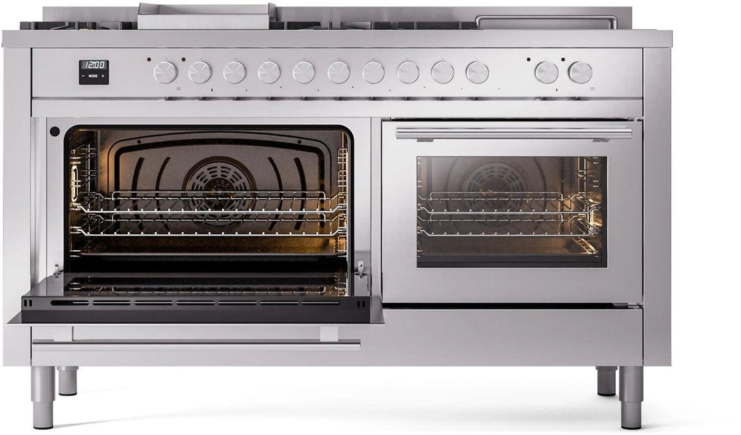 ILVE 60-Inch Professional Plus II Freestanding Dual Fuel Range with 7 Gas Burner in Stainless Steel (UP60FSWMPSS)