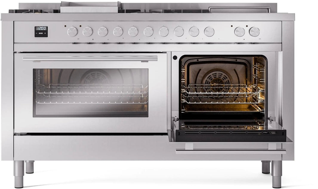 ILVE 60-Inch Professional Plus II Freestanding Dual Fuel Range with 7 Gas Burner in Stainless Steel (UP60FSWMPSS)