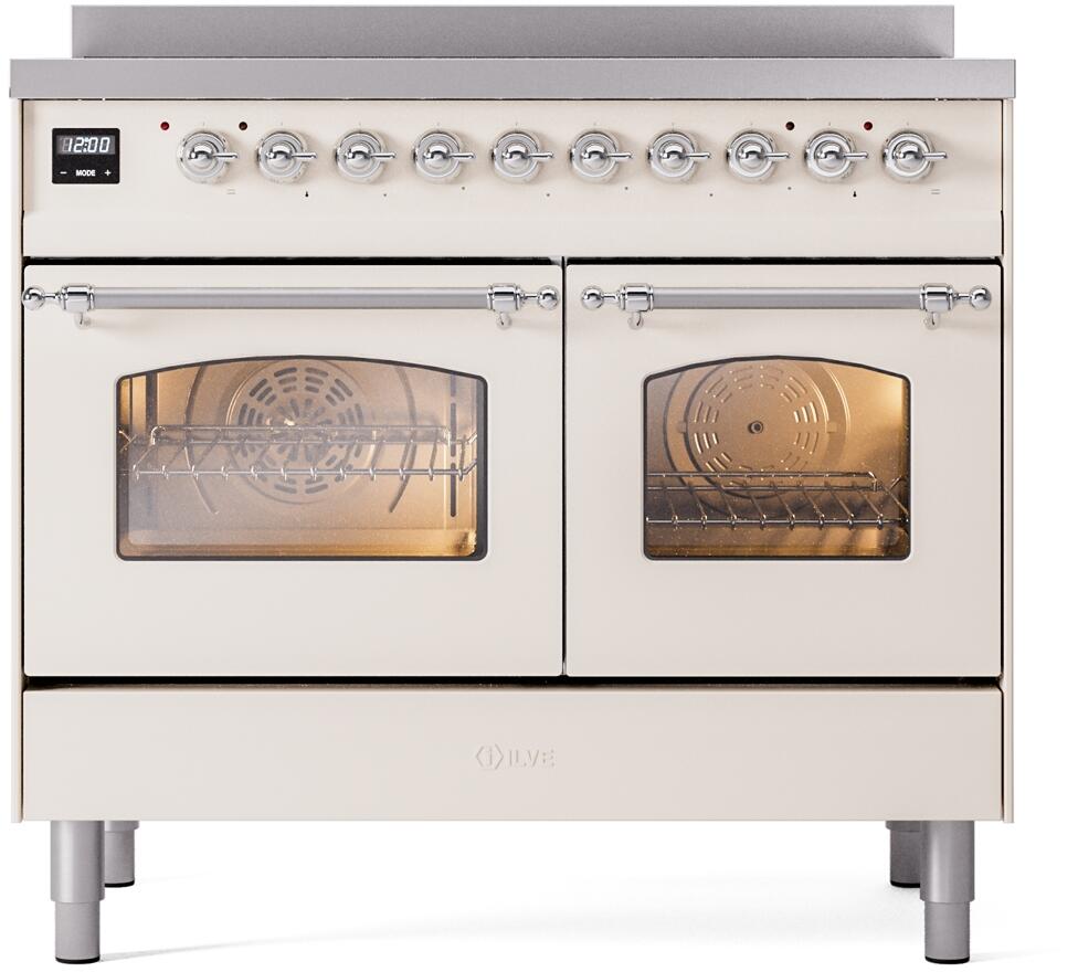 ILVE Nostalgie II 40-Inch Freestanding Electric Induction Range in Antique White with Chrome Trim (UPDI406NMPAWC)