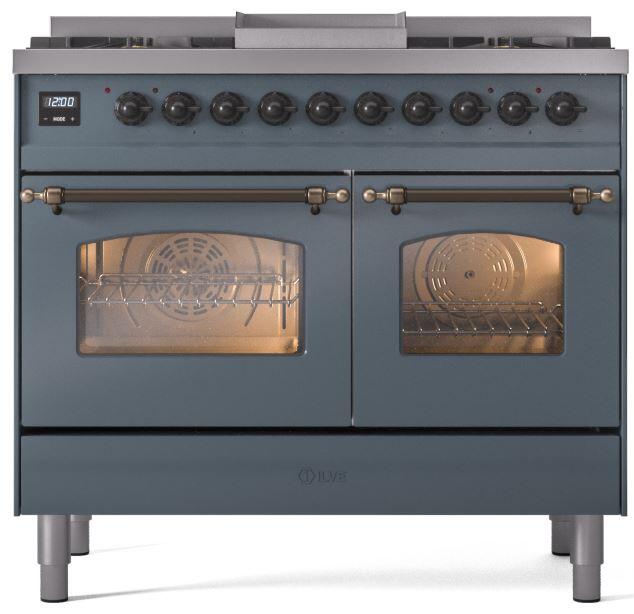 ILVE Nostalgie II 40-Inch Dual Fuel Freestanding Range in Blue Grey with Bronze Trim (UPD40FNMPBGB)