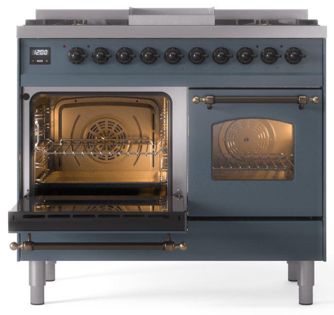 ILVE Nostalgie II 40-Inch Dual Fuel Freestanding Range in Blue Grey with Bronze Trim (UPD40FNMPBGB)