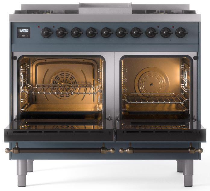 ILVE Nostalgie II 40-Inch Dual Fuel Freestanding Range in Blue Grey with Bronze Trim (UPD40FNMPBGB)