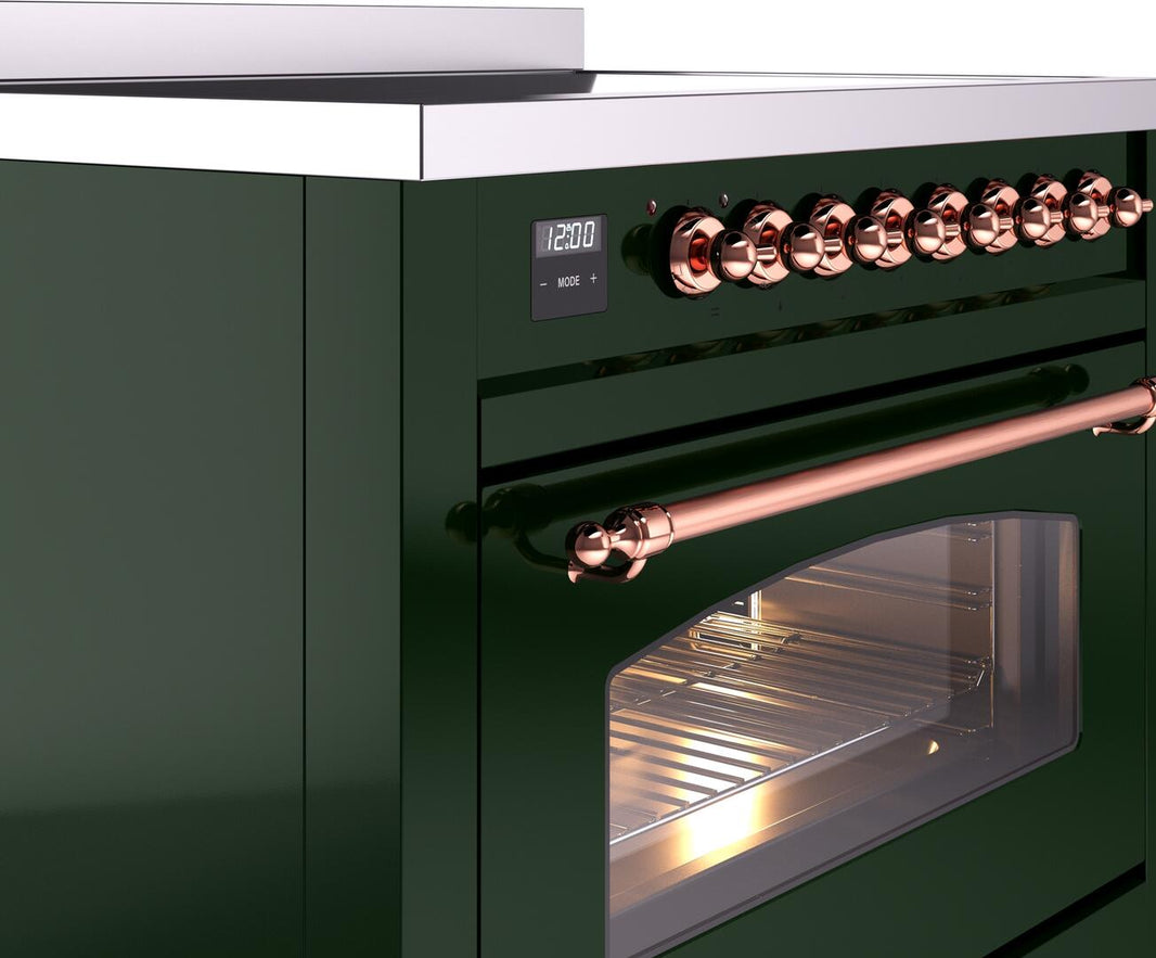 ILVE Nostalgie II 36-Inch Freestanding Electric Induction Range in Emerald Green with Copper Trim (UPI366NMPEGP)