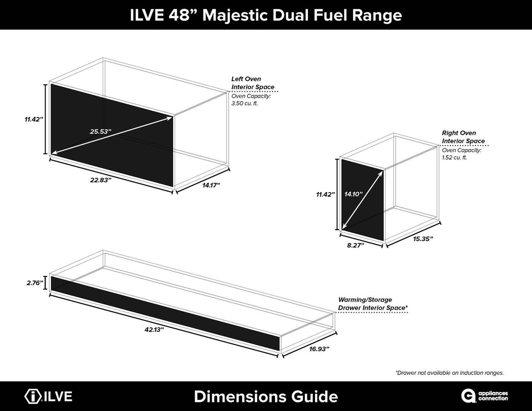 ILVE 48-Inch Majestic II Dual Fuel Range with 8 Burners and Griddle - 5.02 cu. ft. Oven - Brass Trim in Midnight Blue (UM12FDNS3MBG)