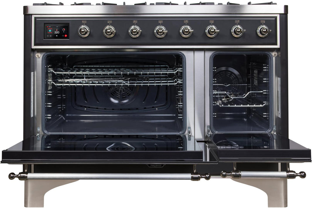 ILVE 48-Inch Majestic II Dual Fuel Range with 8 Burners and Griddle - 5.02 cu. ft. Oven - Chrome Trim in Matte Graphite (UM12FDNS3MGC)