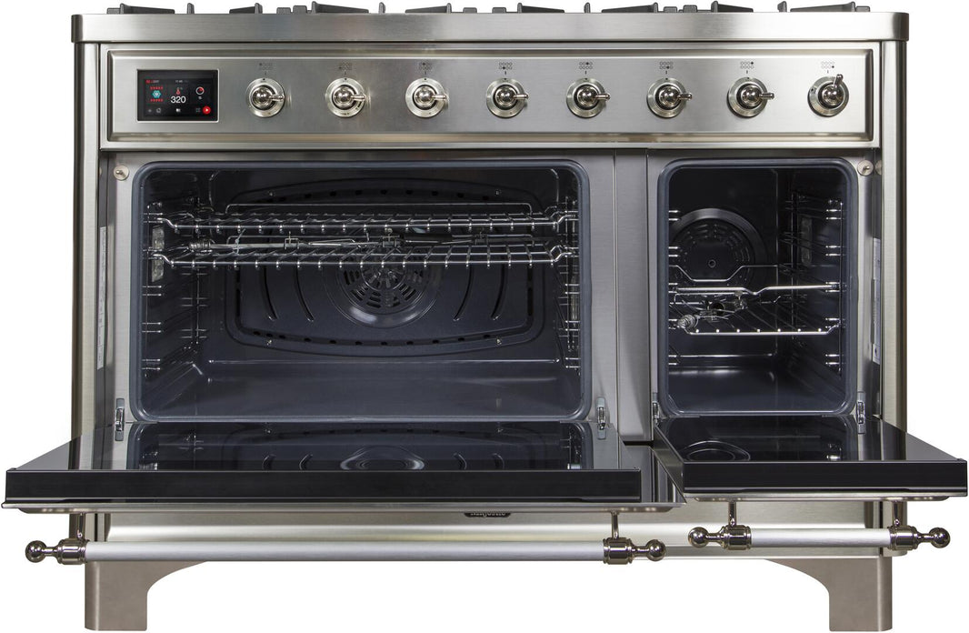 ILVE 48-Inch Majestic II Dual Fuel Range with 8 Burners and Griddle - 5.02 cu. ft. Oven - Chrome Trim in Stainless Steel (UM12FDNS3SSC)