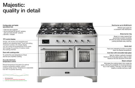 ILVE 48-Inch Majestic II Dual Fuel Range with 8 Burners and Griddle - 5.02 cu. ft. Oven - Chrome Trim in White (UM12FDNS3WHC)