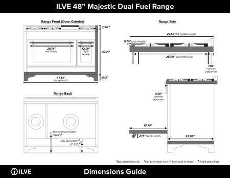 ILVE 48-Inch Majestic II Dual Fuel Range with 8 Sealed Brass Burners and Griddle - 5.62 cu. ft. Oven - Brass (UM12FDQNS3EGG)