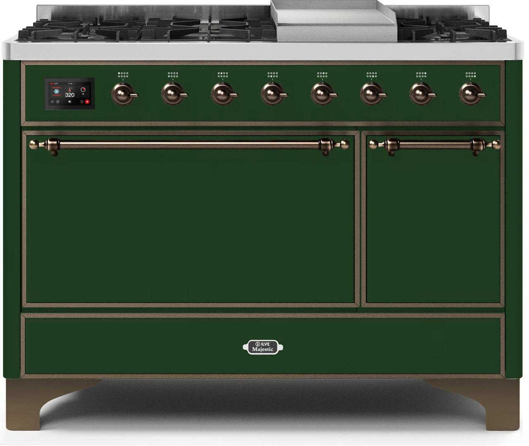 ILVE 48-Inch Majestic II Dual Fuel Range with 8 Sealed Brass Burners and Griddle - 5.62 cu. ft. Oven - Bronze (UM12FDQNS3EGB)