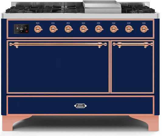 ILVE 48-Inch Majestic II Dual Fuel Range with 8 Sealed Brass Burners and Griddle - 5.62 cu. ft. Oven - Copper (UM12FDQNS3MBP)