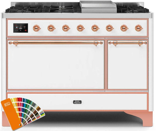 ILVE 48-Inch Majestic II Dual Fuel Range with 8 Sealed Brass Burners and Griddle - 5.62 cu. ft. Oven - Copper (UM12FDQNS3RA)