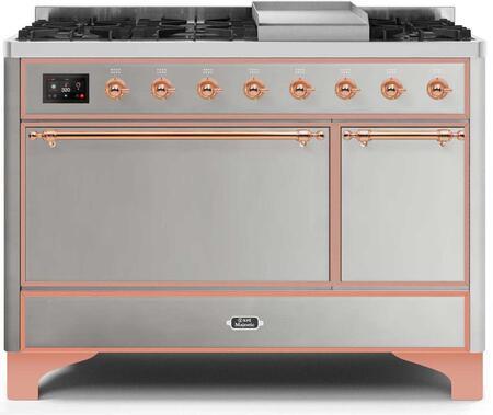 ILVE 48-Inch Majestic II Dual Fuel Range with 8 Sealed Brass Burners and Griddle - 5.62 cu. ft. Oven - Copper (UM12FDQNS3SSP)