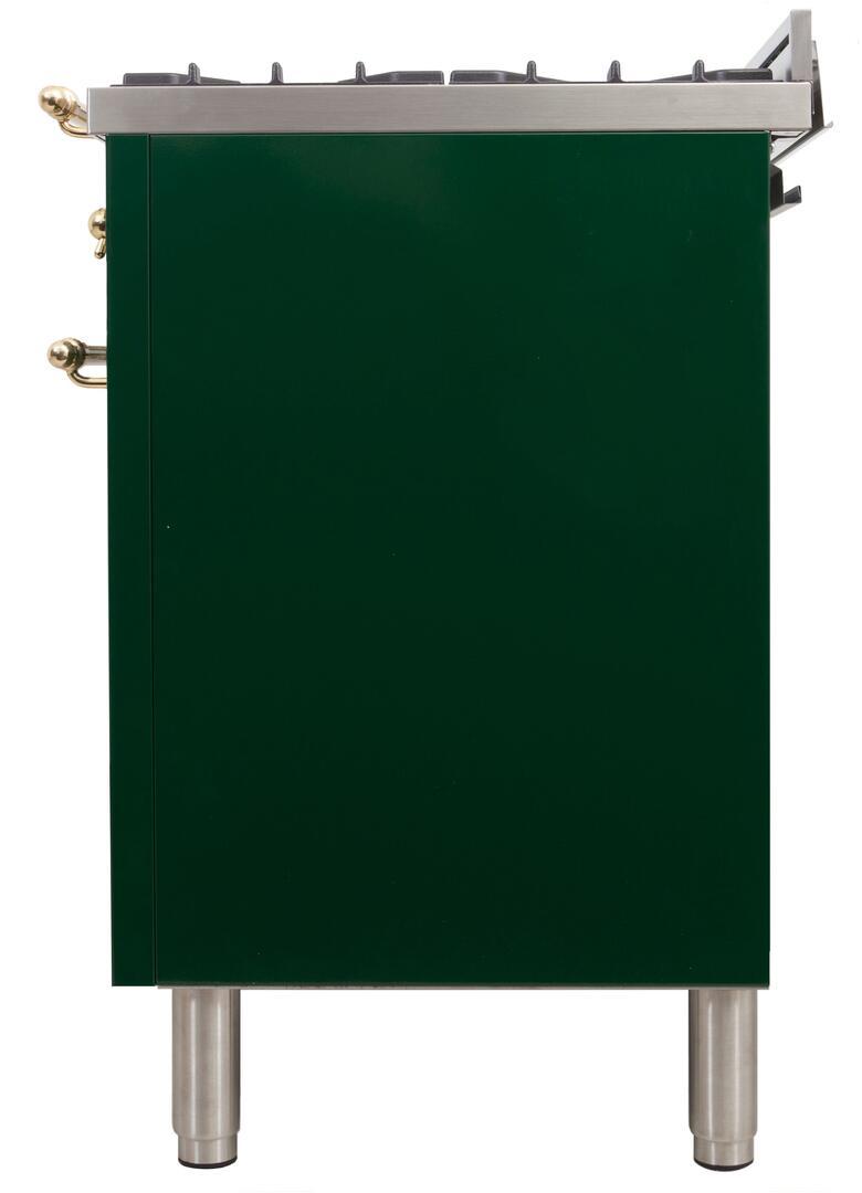 ILVE 48-Inch Nostalgie - Dual Fuel Range with 7 Sealed Burners - 5 cu. ft. Oven - Griddle with Brass Trim in Emerald Green (UPN120FDMPVS)