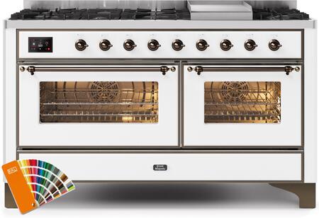 ILVE 60-Inch Majestic II Dual Fuel Range with 9 Sealed Burners and Griddle - 5.8 cu. ft. Oven - Bronze Trim in Custom RAL Color (UM15FDNS3RALB)