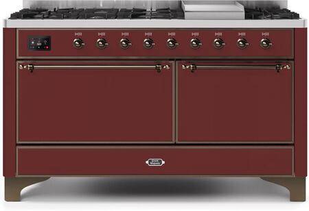 ILVE 60-Inch Majestic II Dual Fuel Range with 9 Sealed Burners - Griddle - Dual Oven - Burgundy (UM15FDQNS3BUB)