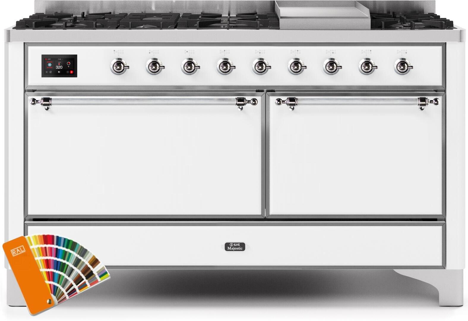 ILVE 60-Inch Majestic II Dual Fuel Range with 9 Sealed Burners - Griddle - Dual Oven - Custom RAL Color (UM15FDQNS3RALB)