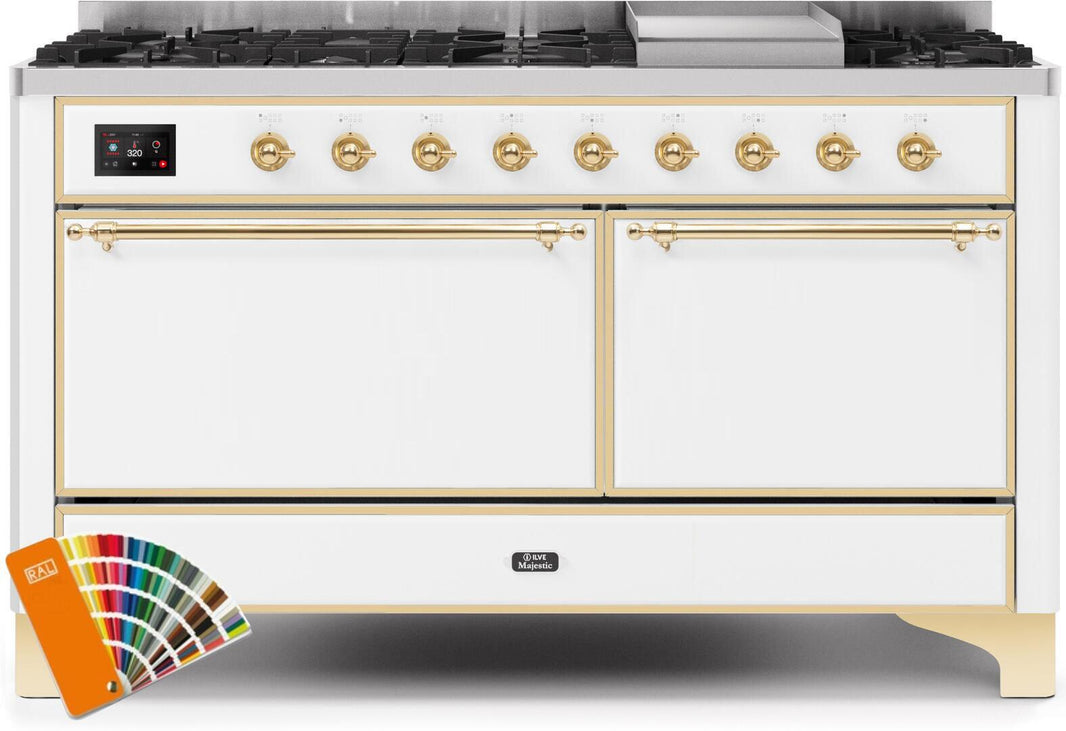 ILVE 60-Inch Majestic II Dual Fuel Range with 9 Sealed Burners - Griddle - Dual Oven - Custom RAL Color (UM15FDQNS3RALG)