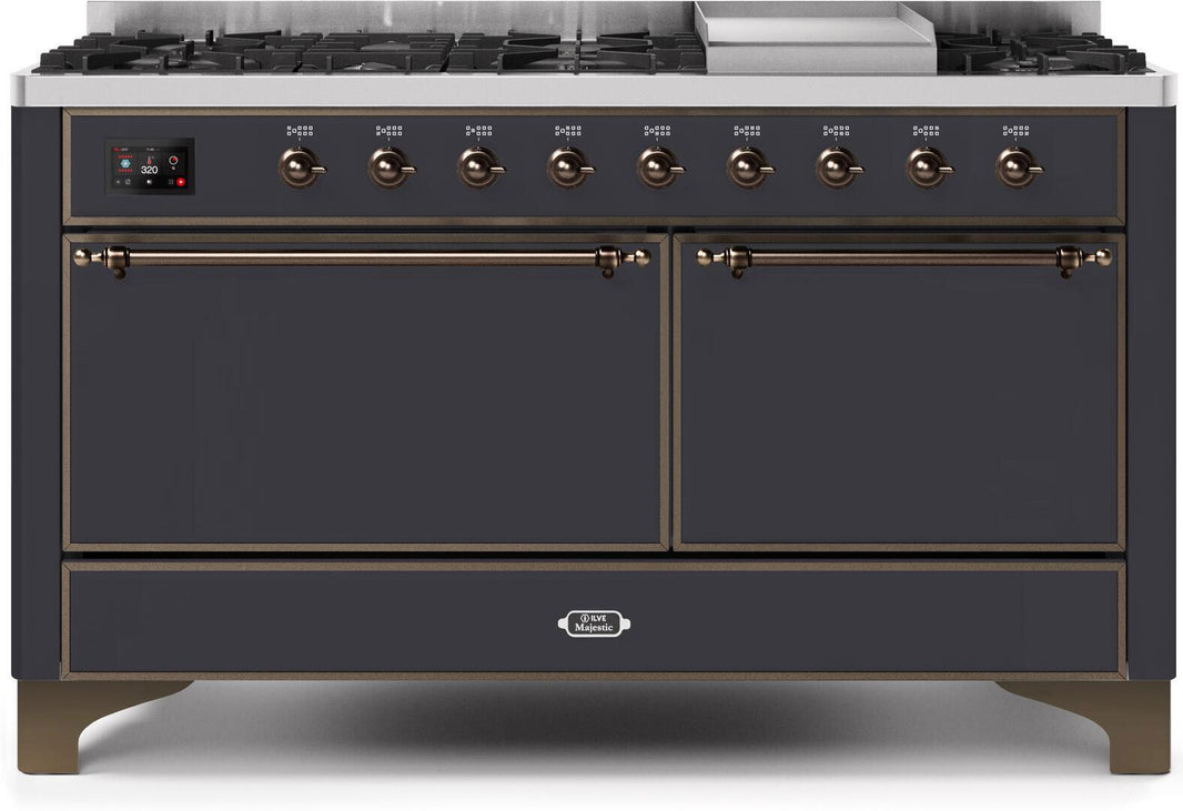 ILVE 60-Inch Majestic II Dual Fuel Range with 9 Sealed Burners - Griddle - Dual Oven - Matte Graphite (UM15FDQNS3MGB)