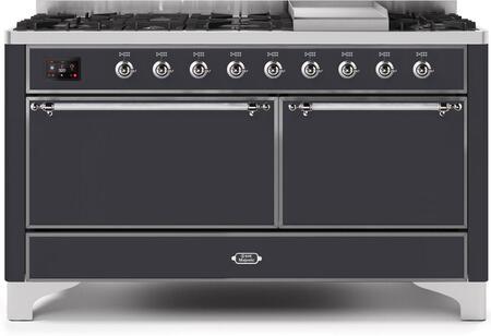 ILVE 60-Inch Majestic II Dual Fuel Range with 9 Sealed Burners - Griddle - Dual Oven - Matte Graphite (UM15FDQNS3MGC)