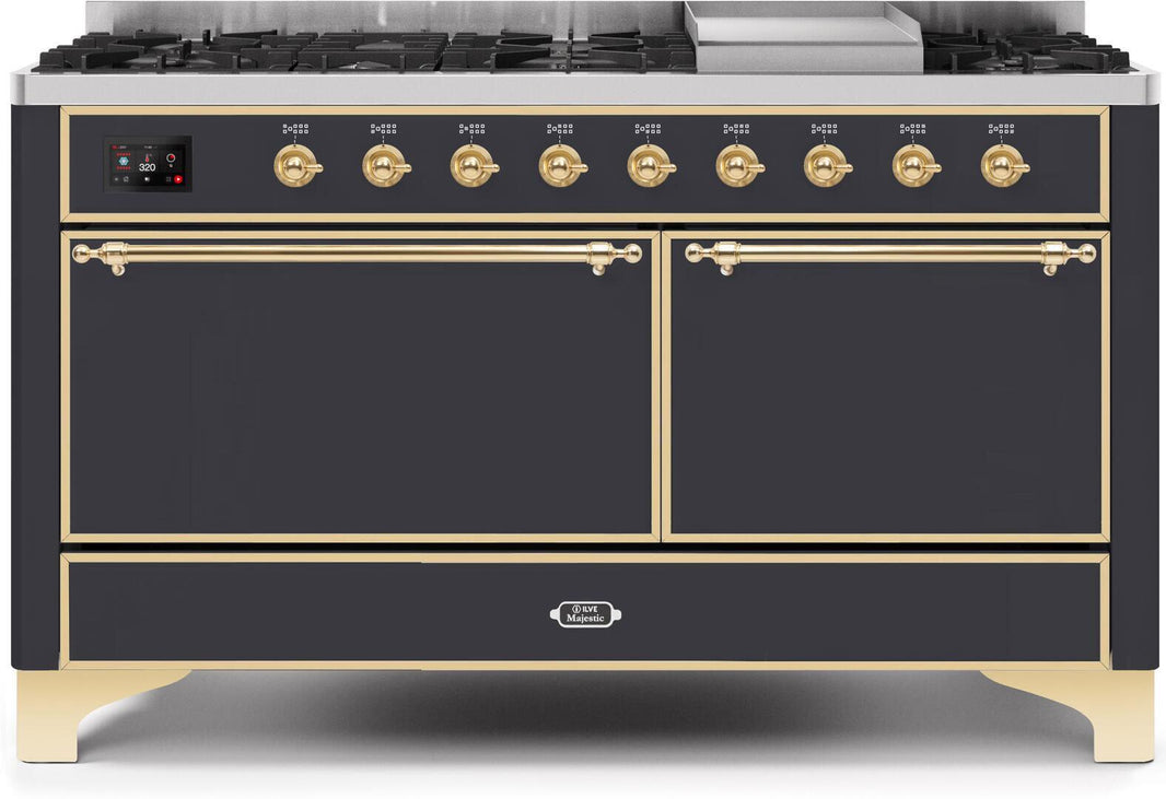 ILVE 60-Inch Majestic II Dual Fuel Range with 9 Sealed Burners - Griddle - Dual Oven - Matte Graphite (UM15FDQNS3MGG)