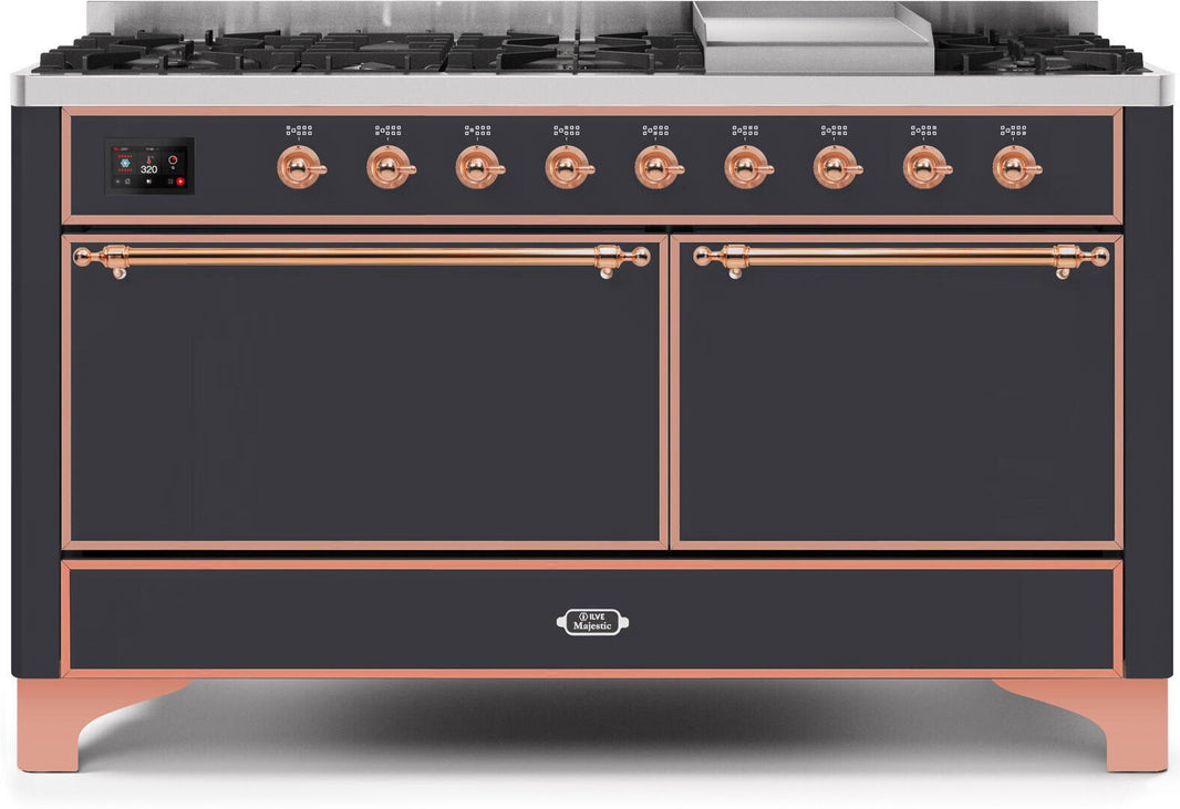 ILVE 60-Inch Majestic II Dual Fuel Range with 9 Sealed Burners - Griddle - Dual Oven - Matte Graphite (UM15FDQNS3MGP)