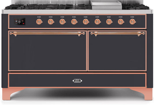 ILVE 60-Inch Majestic II Dual Fuel Range with 9 Sealed Burners - Griddle - Dual Oven - Matte Graphite (UM15FDQNS3MGP)