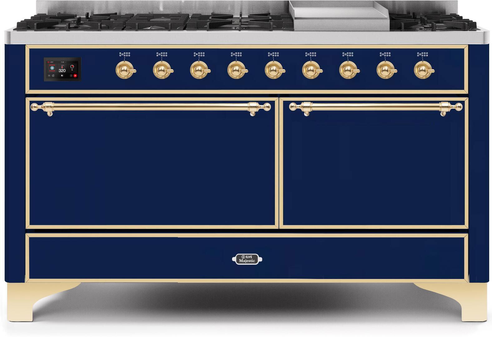 ILVE 60-Inch Majestic II Dual Fuel Range with 9 Sealed Burners - Griddle - Dual Oven - Midnight Blue (UM15FDQNS3MBG)